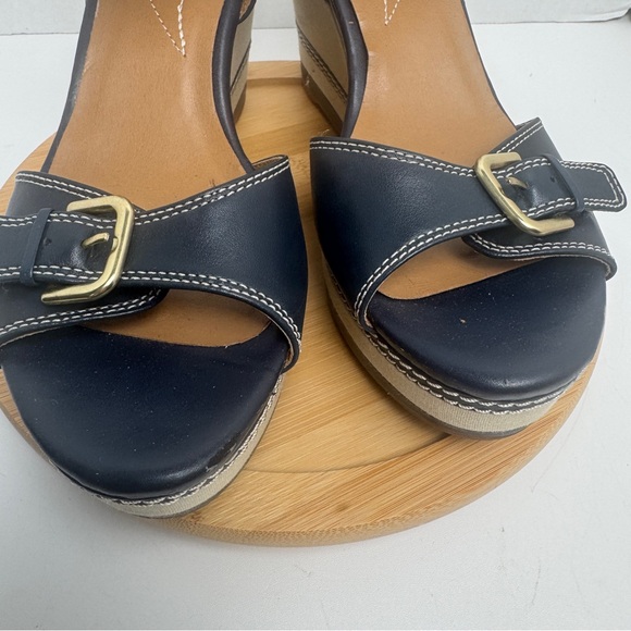 Clarks Collection Zia Castle Black Leather Wedge Ankle Strap Sandal Women Sz 10M - Picture 2 of 13